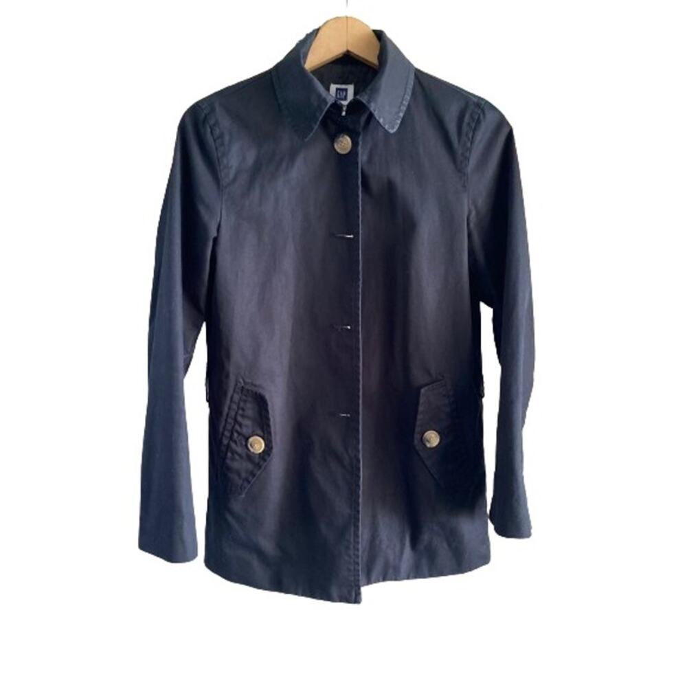 Gap Womens Black Cotton‎ Buttoned Trench Coat Sz XS